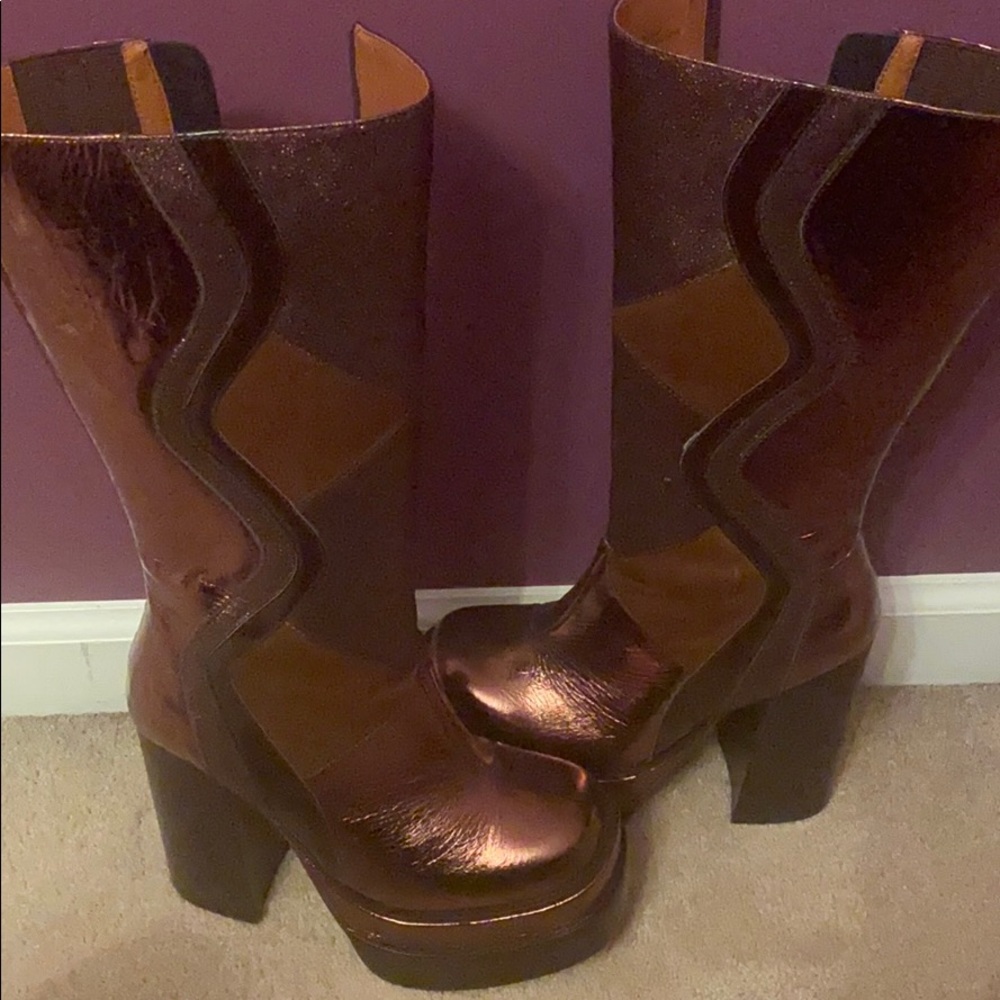Leather patchwork boots